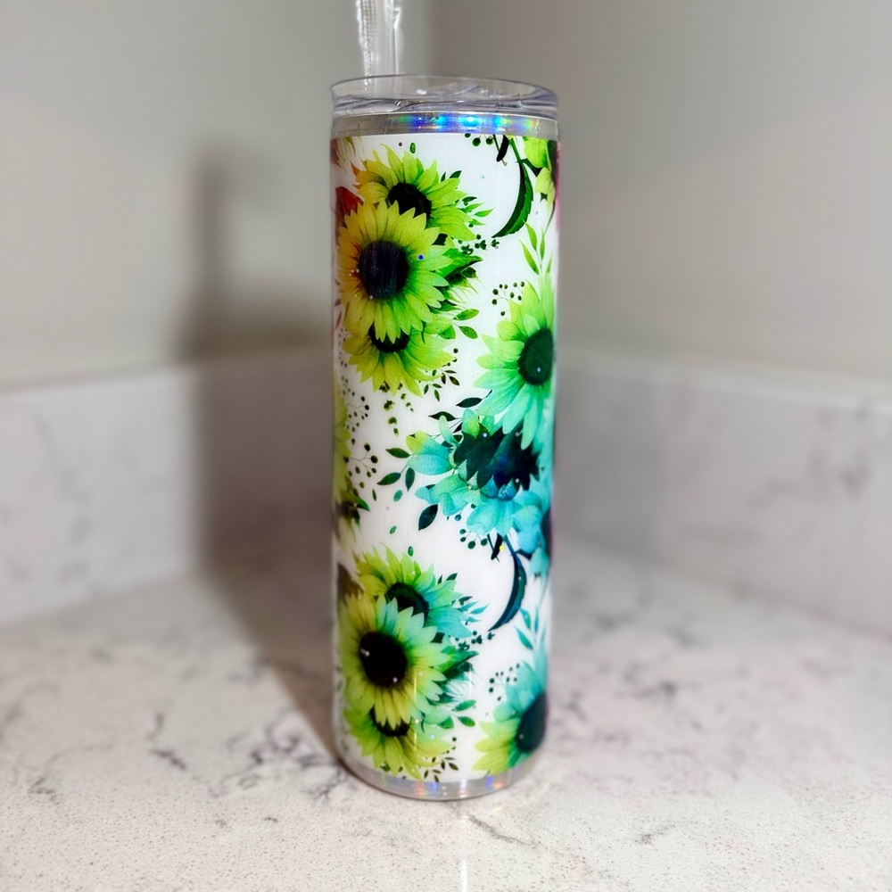 NEW-Handmade Epoxy 20oz Tumbler Bright Rainbow Daisys - Picture 2 of 7